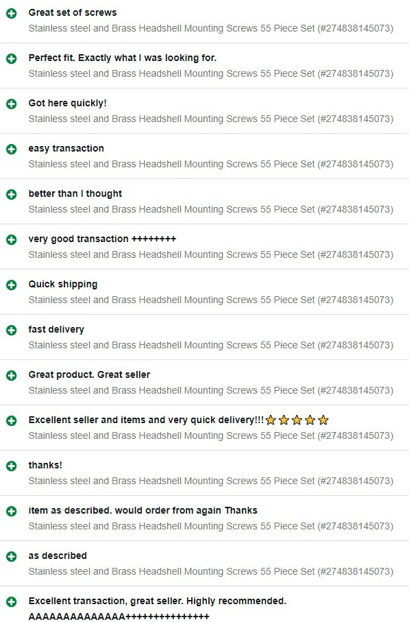 Stainless steel and Brass Headshell Mounting Screws 55 Piece Set