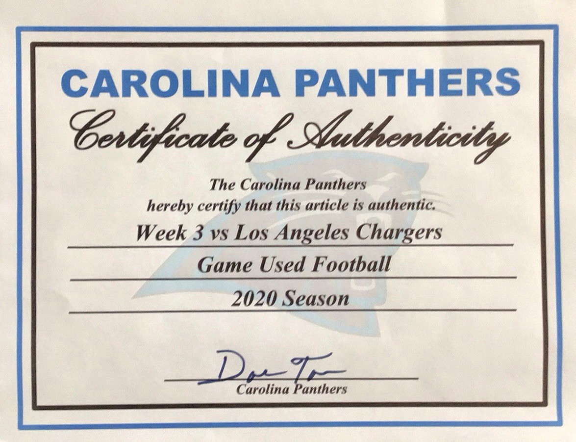 Carolina Panthers Game Used NFL Football With COA