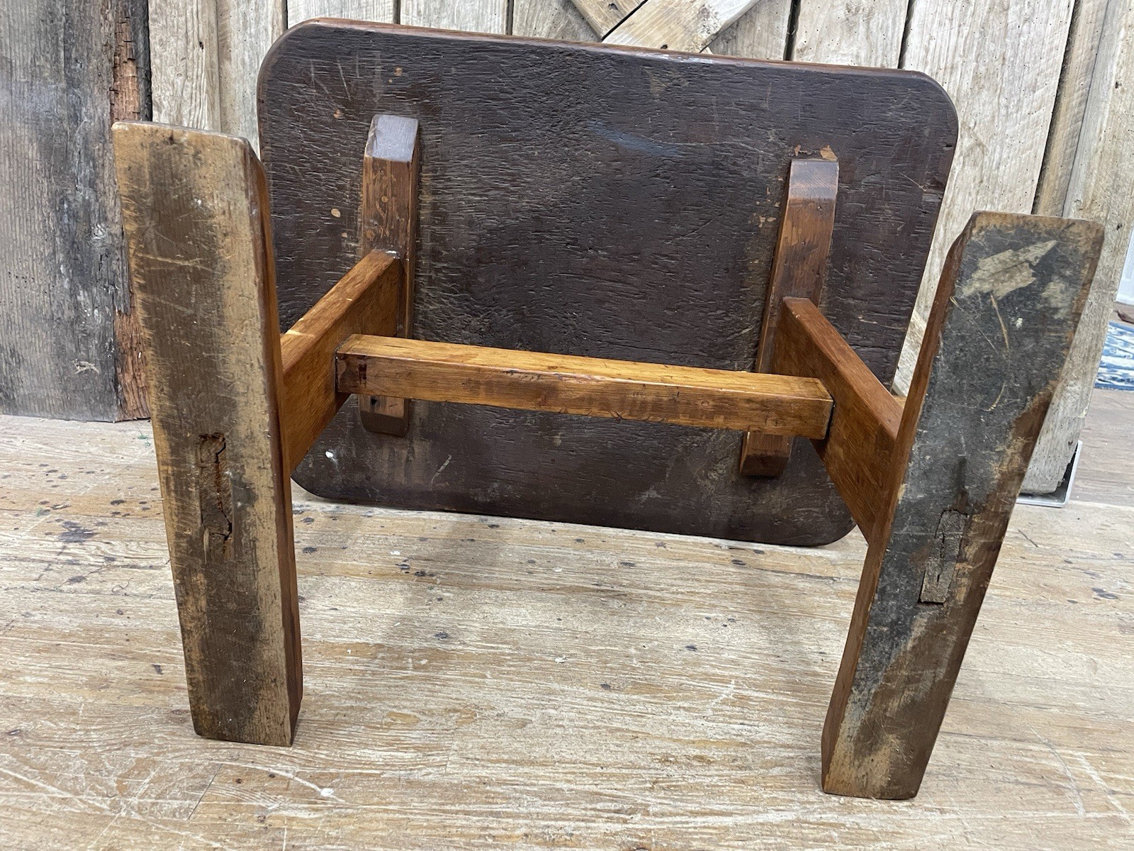 Antique Primtive Pine Trestle Table end or lamp stand coffee table size