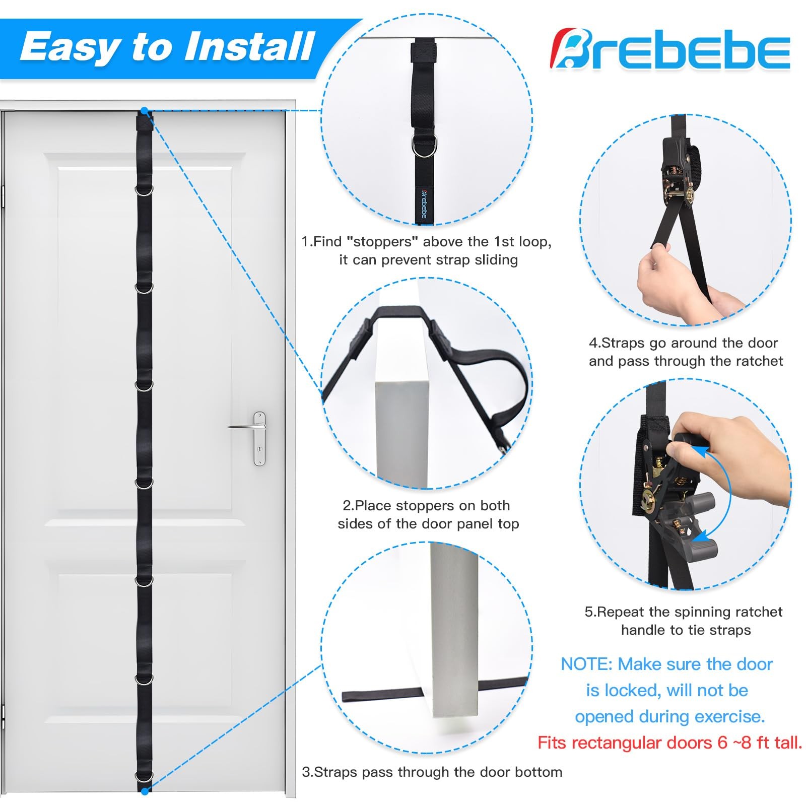 Upgrade Door Anchor Strap for Resistance Bands Exercise, Multi Points Anchor ...