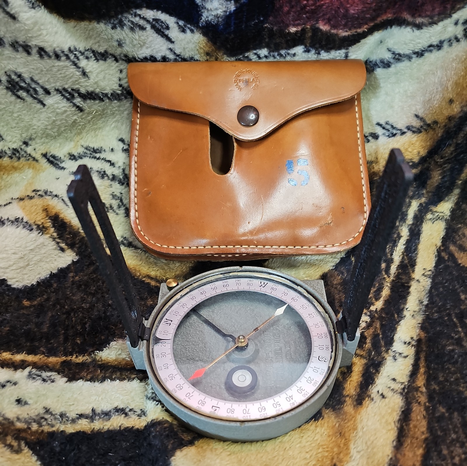 Vintage Antique Surveyors Compass Warren Knight Co Philadelphia PA W/pouch