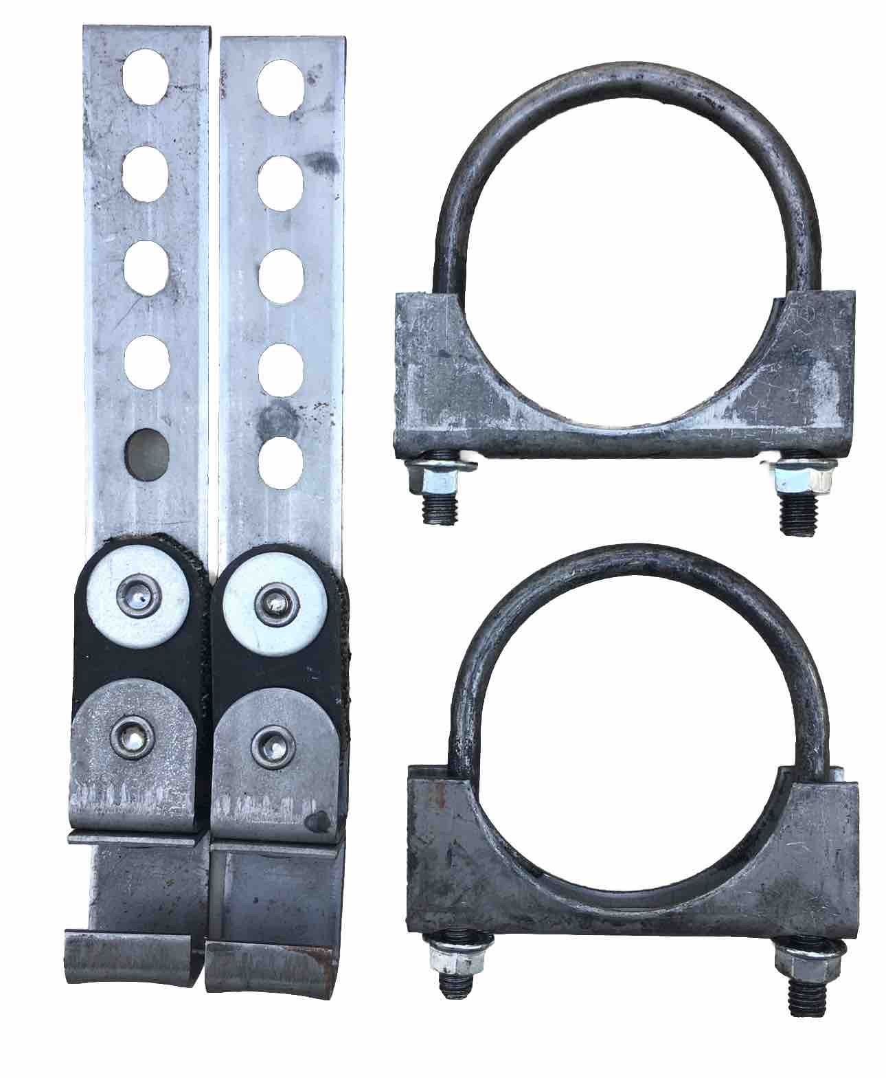 (2) Universal Exhaust Tailpipe Hangers 360° Swivel Hangers (2) 3” Clamps