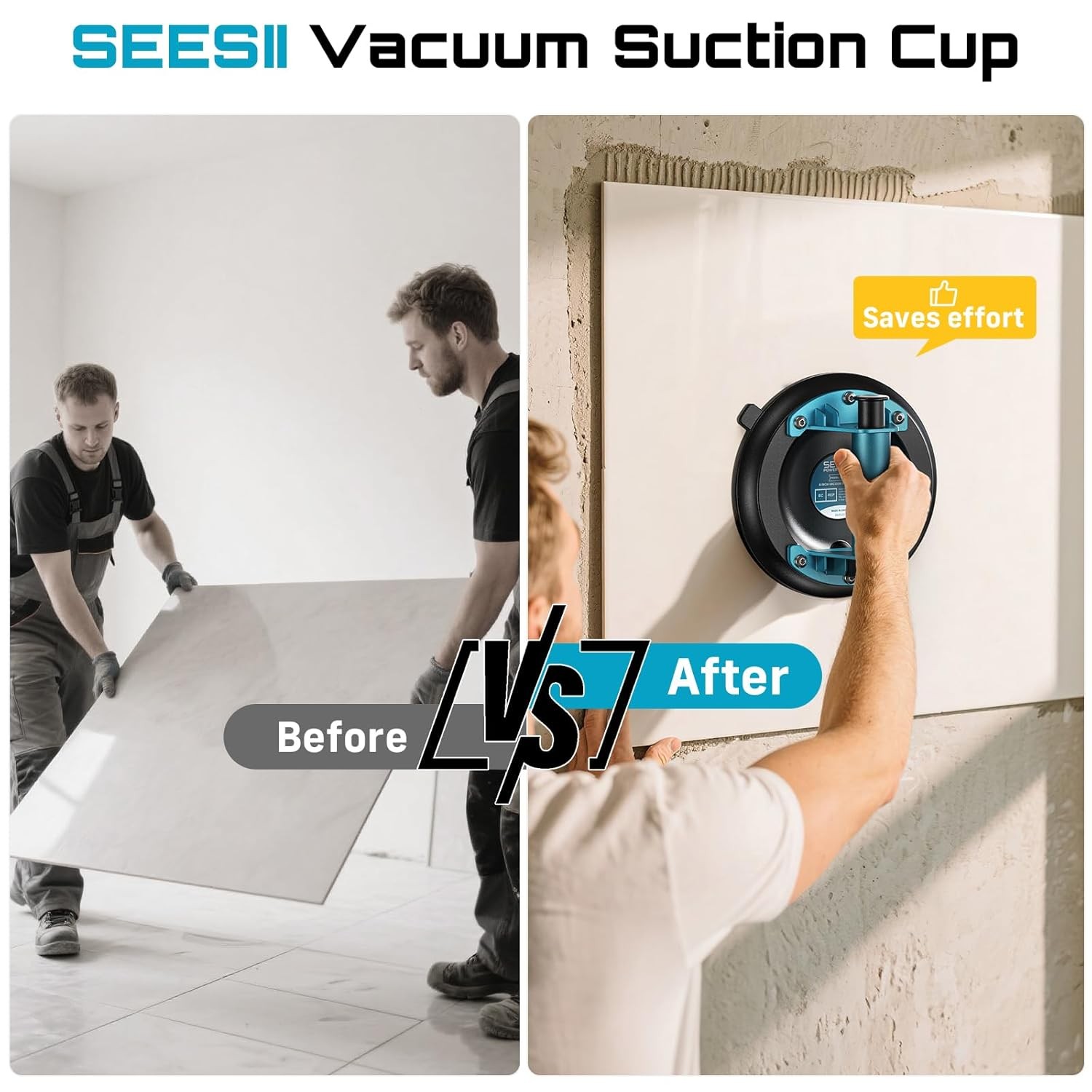 SEESII 8" Lifting Vacuum Suction Cup Lifter 200KG Heavy Duty Handle Lifter 2Pack