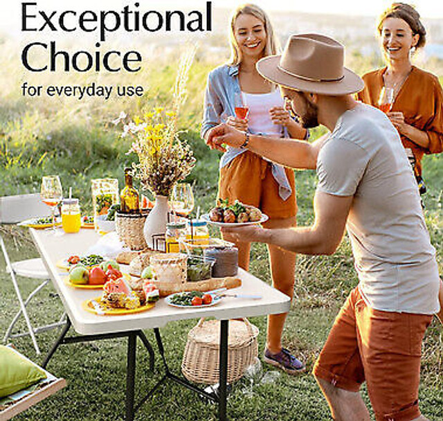 Used 6-Ft Plastic Folding Table - Ideal for Indoor/Outdoor Dining & Party Use