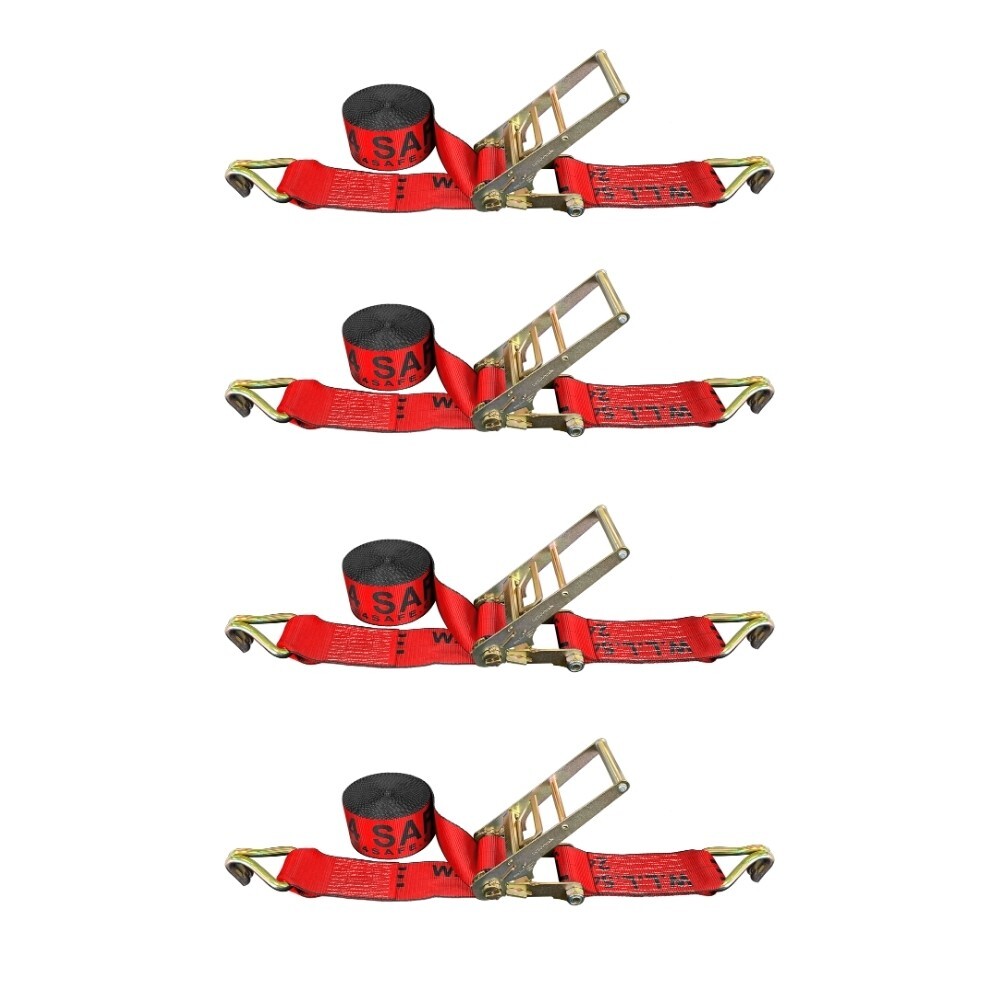 4PK 3" x 30' Cargo Ratchet Straps with Double-J Wire Hooks for Flatbed Trailers