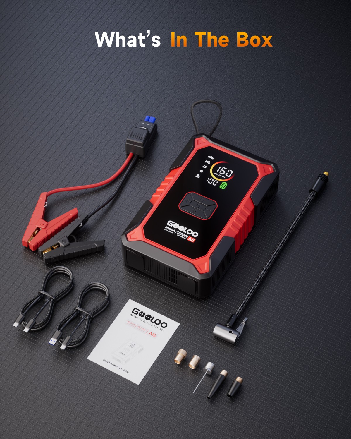GOOLOO A5 Jump Starter with Air Compressor 4000A Portable Car Battery Booster