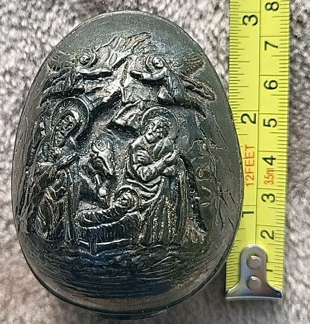 Vtg Not Polished  Greek Sterling Silver Orthodox Icon Egg Nativity Resurrection