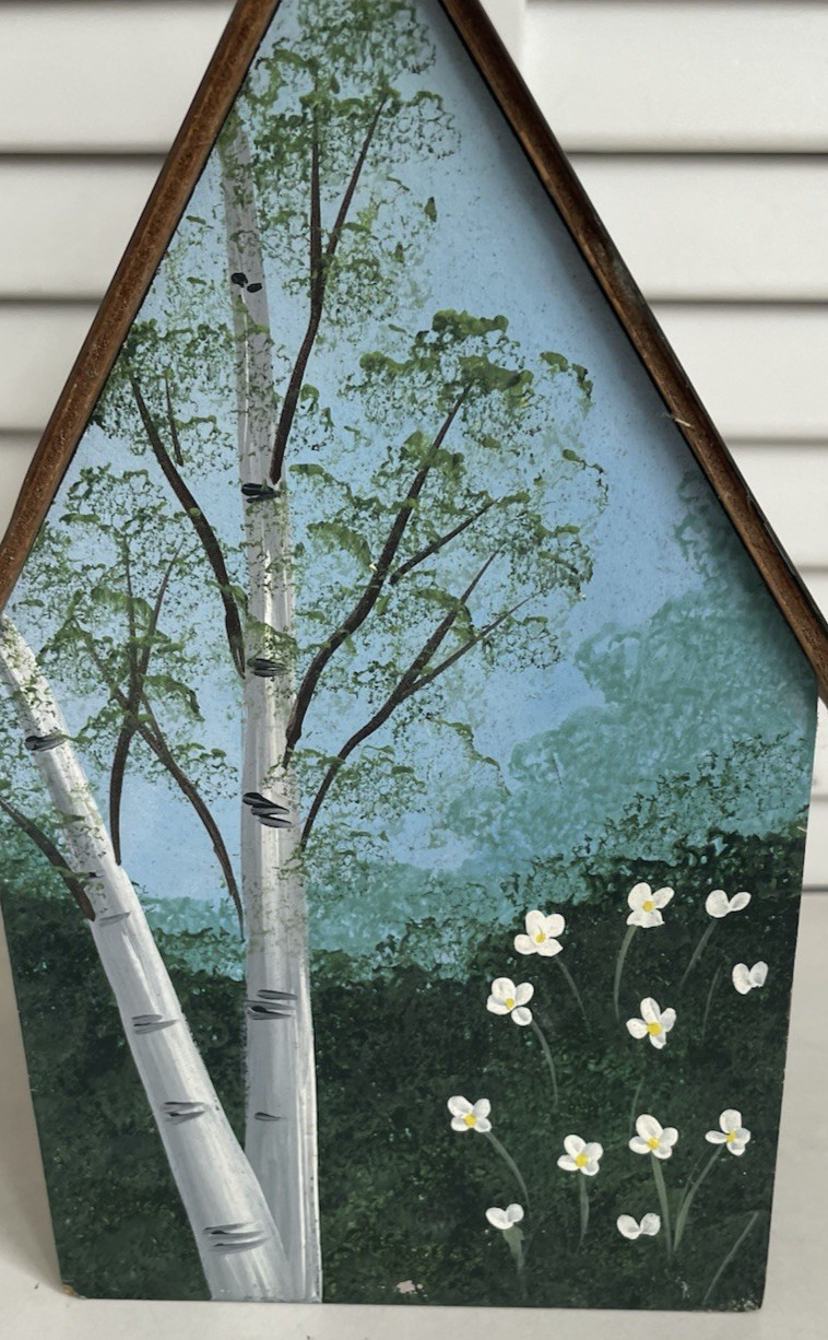 Vtg Hand Painted Birdhouse Copper Roof Polly's Perch similar 'The Art Dept' 1996