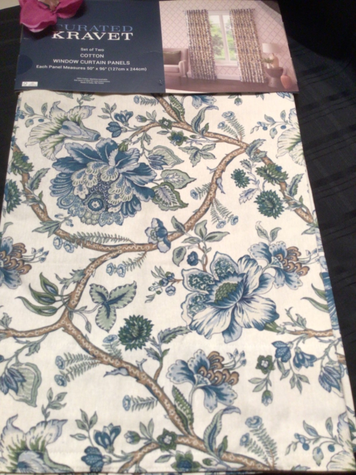 CURATED KRAVET window Panel Curtains 50 x 96 Jacobean Floral Garden 2 PC Set NEW