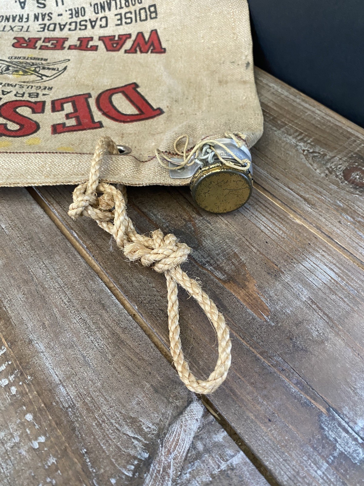 Vtg Desert Brand Canvas Water Bag USA Made San Francisco CA, Boise Cascade