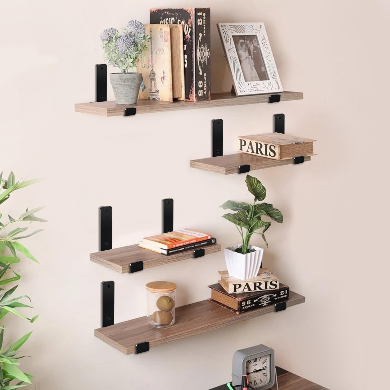 4 Pack Rustic Farmhouse Shelf Brackets 9.25in Iron Floating Shelf Support