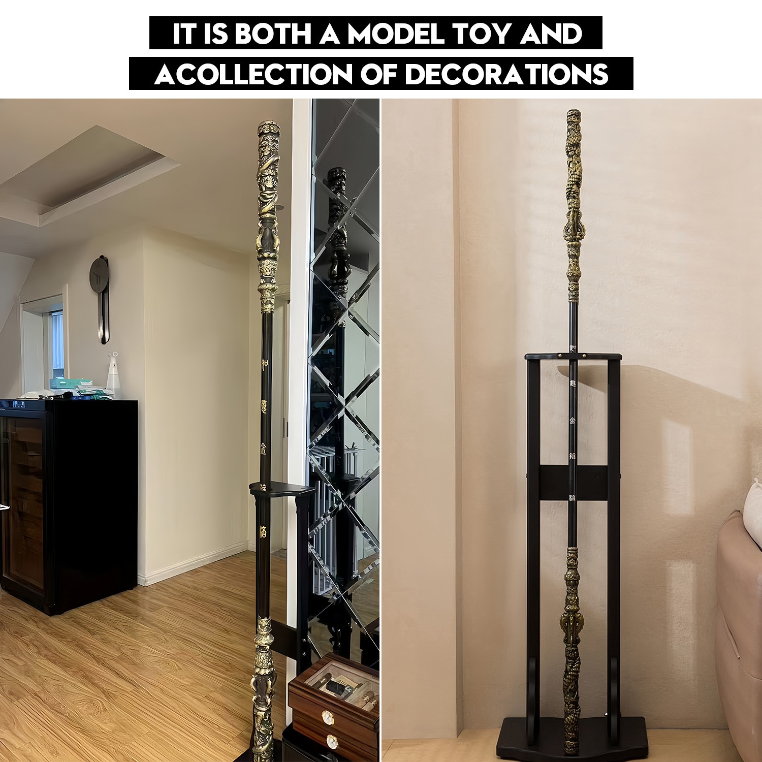 71 inch Long Black Myth Wukong Staff, Retractable, PU Material & Alloy