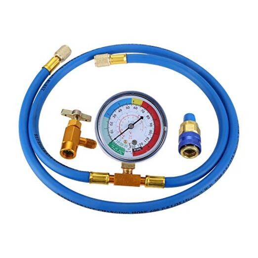 R134a Recharge Hose Kit with Gauge, 59'' AC Refrigerant Recharging Hose
