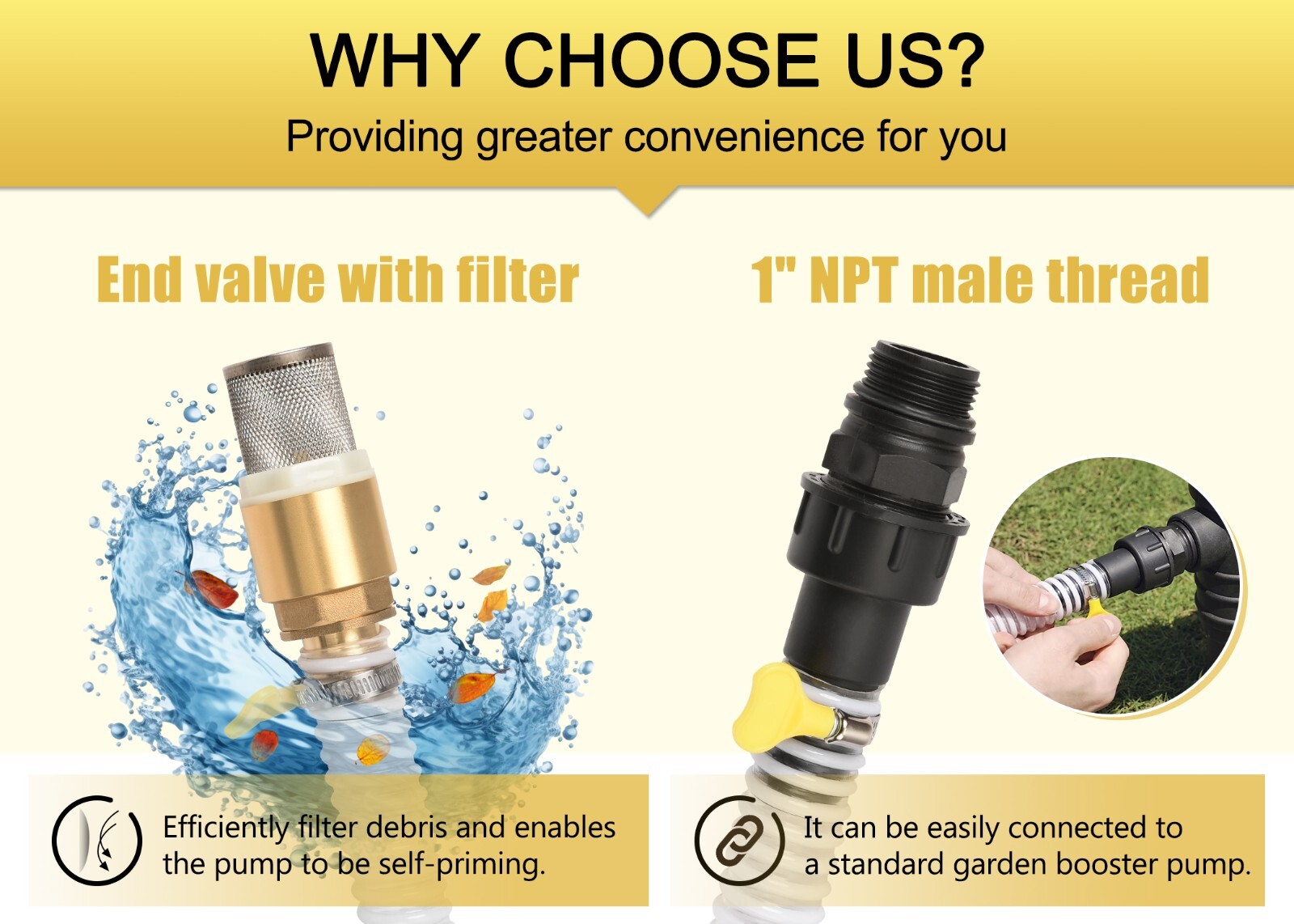 FLUENTPOWER 23FT x 1" Suction Hose Kit with Brass Fitting Check Valve