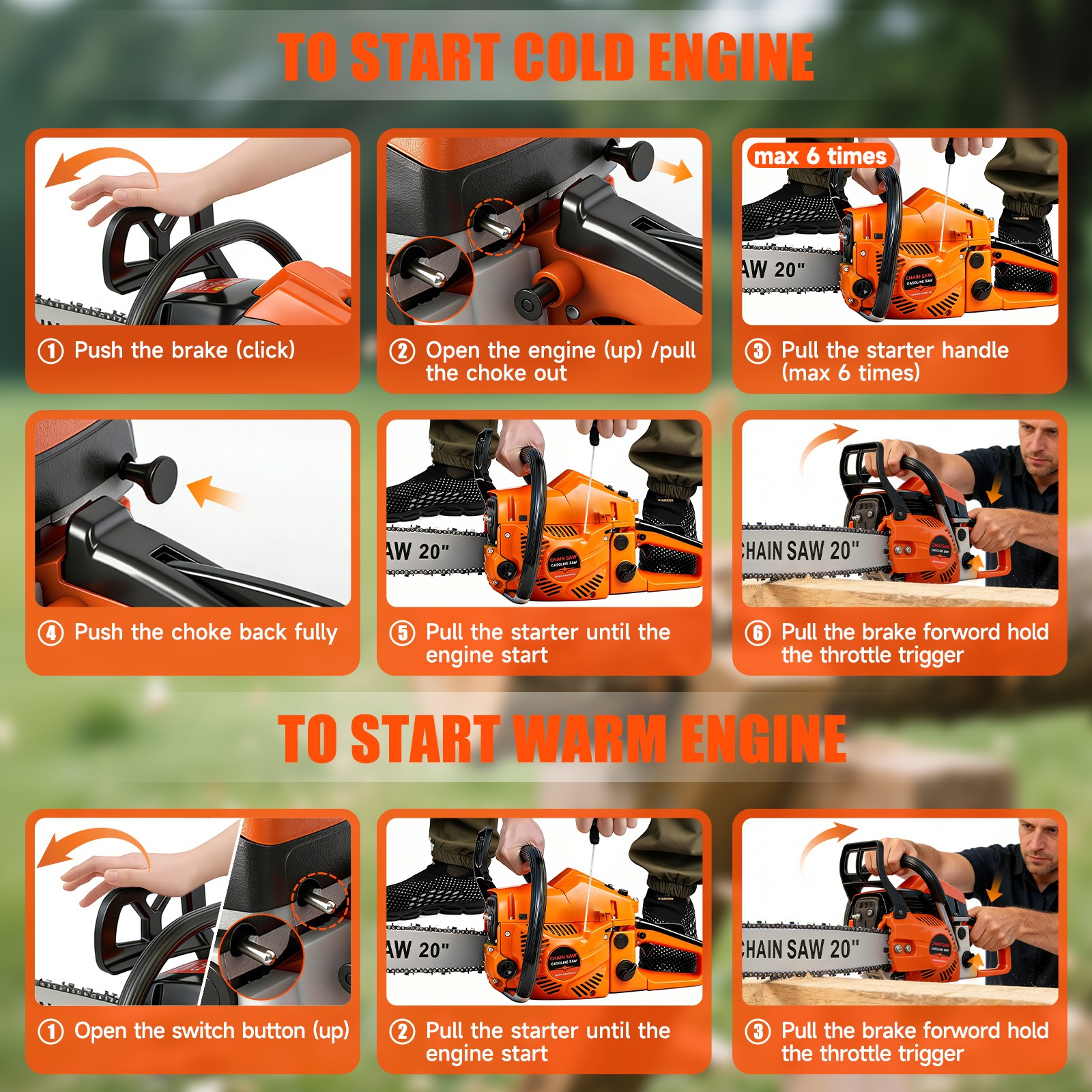 62cc Gas Powered Chainsaw with 20'' Guide Bar Saw Chain 2-Stroke Engine Cut Wood