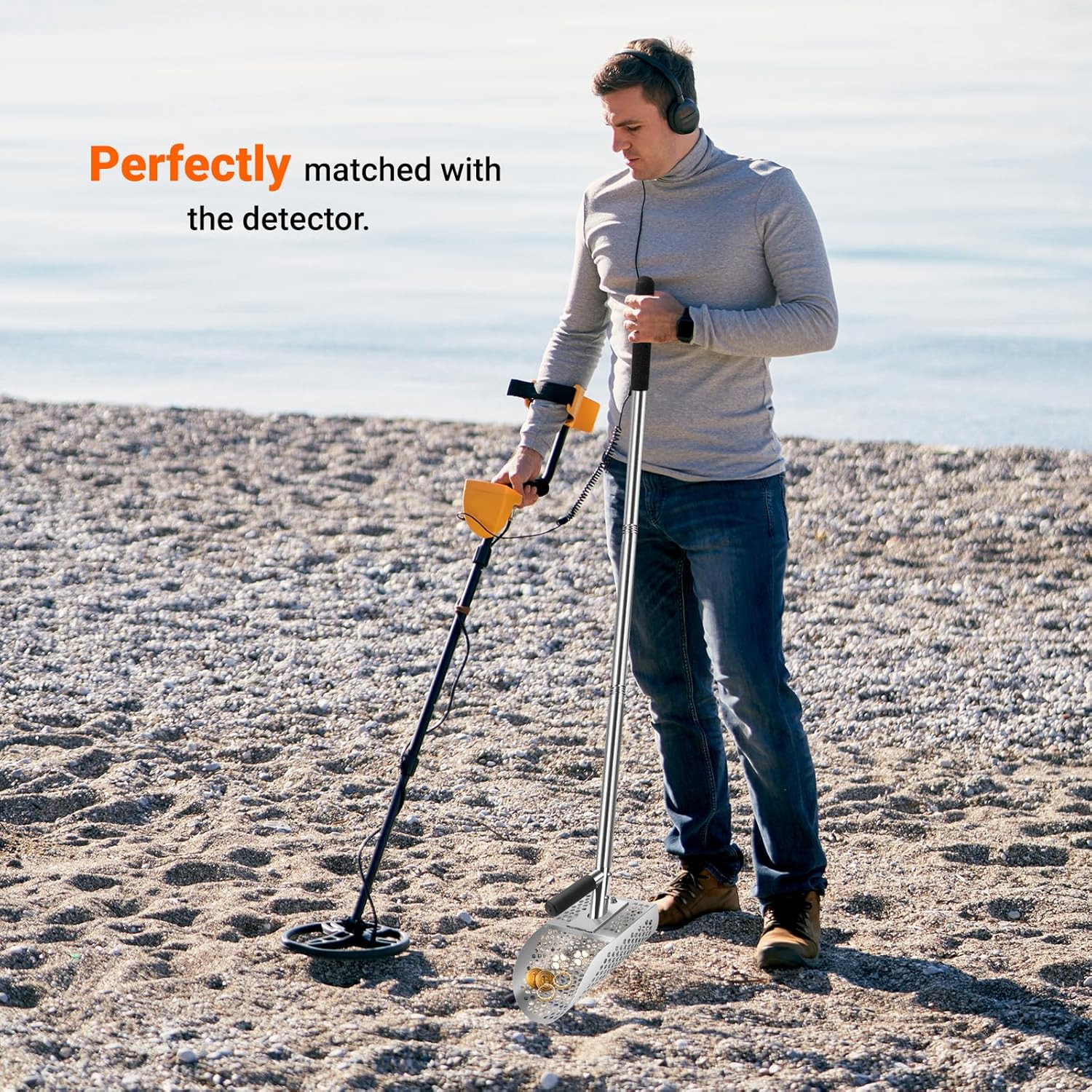 Long Handle Sand Scoop with Shovel for Metal Detecting, Metal Detector at Beach,
