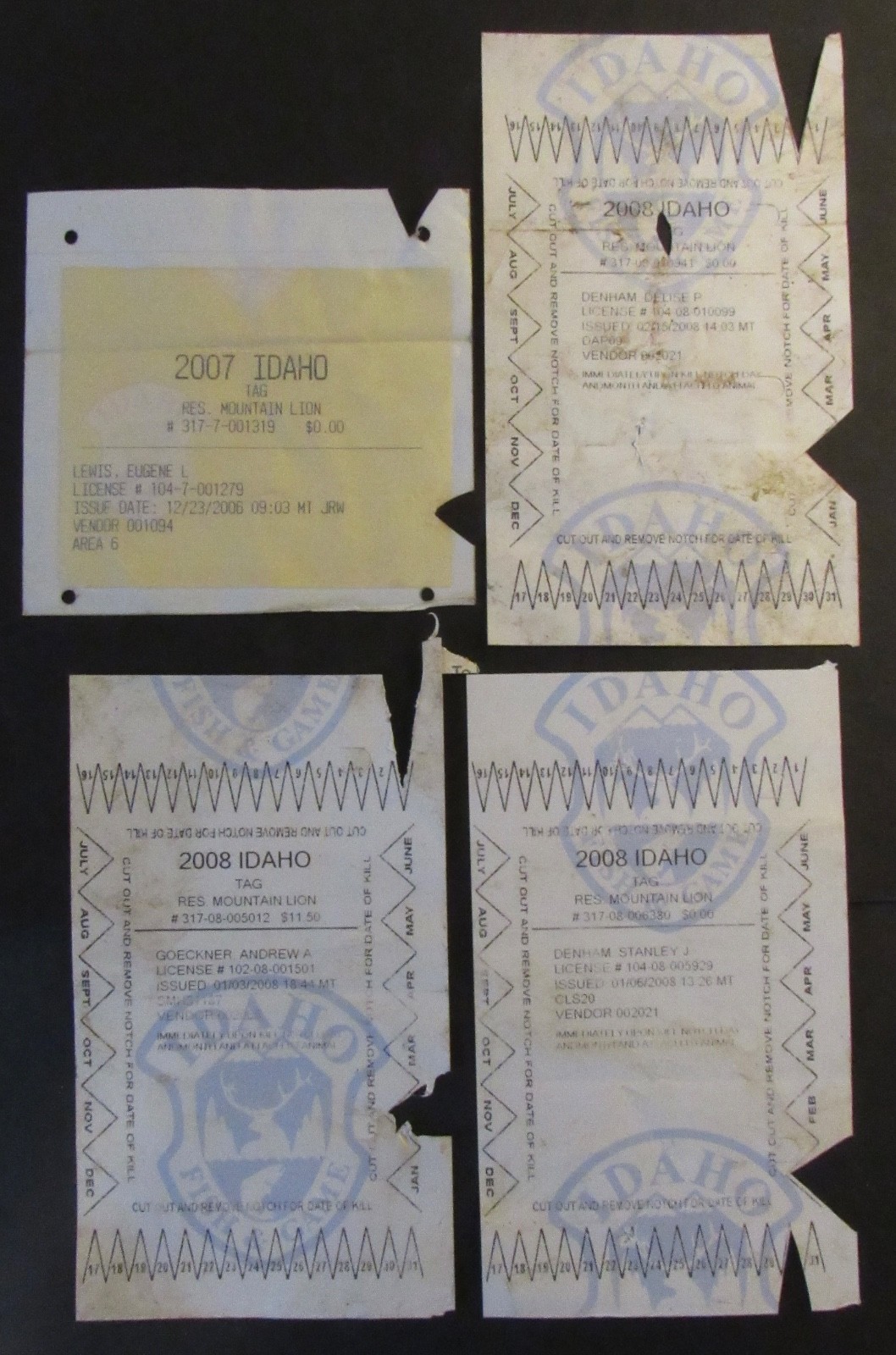 2007 & 2008 Idaho Mountain Lion Hunting Licenses