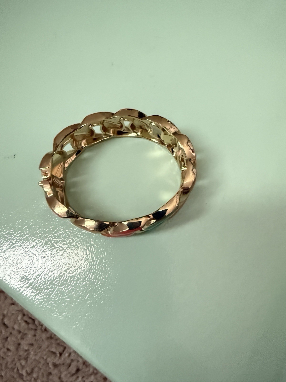 Vtg. Bracelet Gold Tone Enamel Hinged Clamp Openwork Spring colors