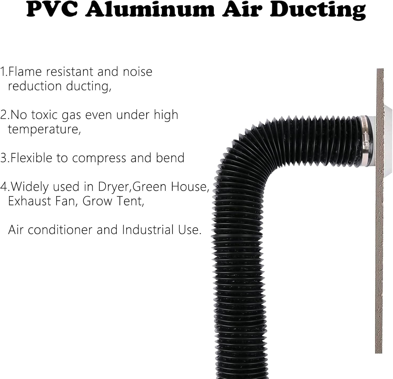 4 Inch 5 Feet Air Ducting Flexible Black Aluminum Vent Hose For Hvac Ventilation