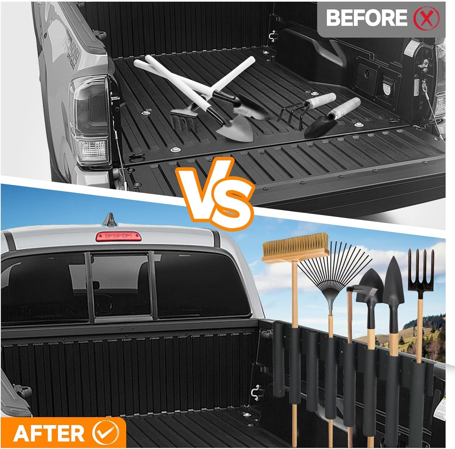 Shovel Holder for Truck 8-Hole Shovel Mount Metal Trailer Tool Rack with 8 Tool