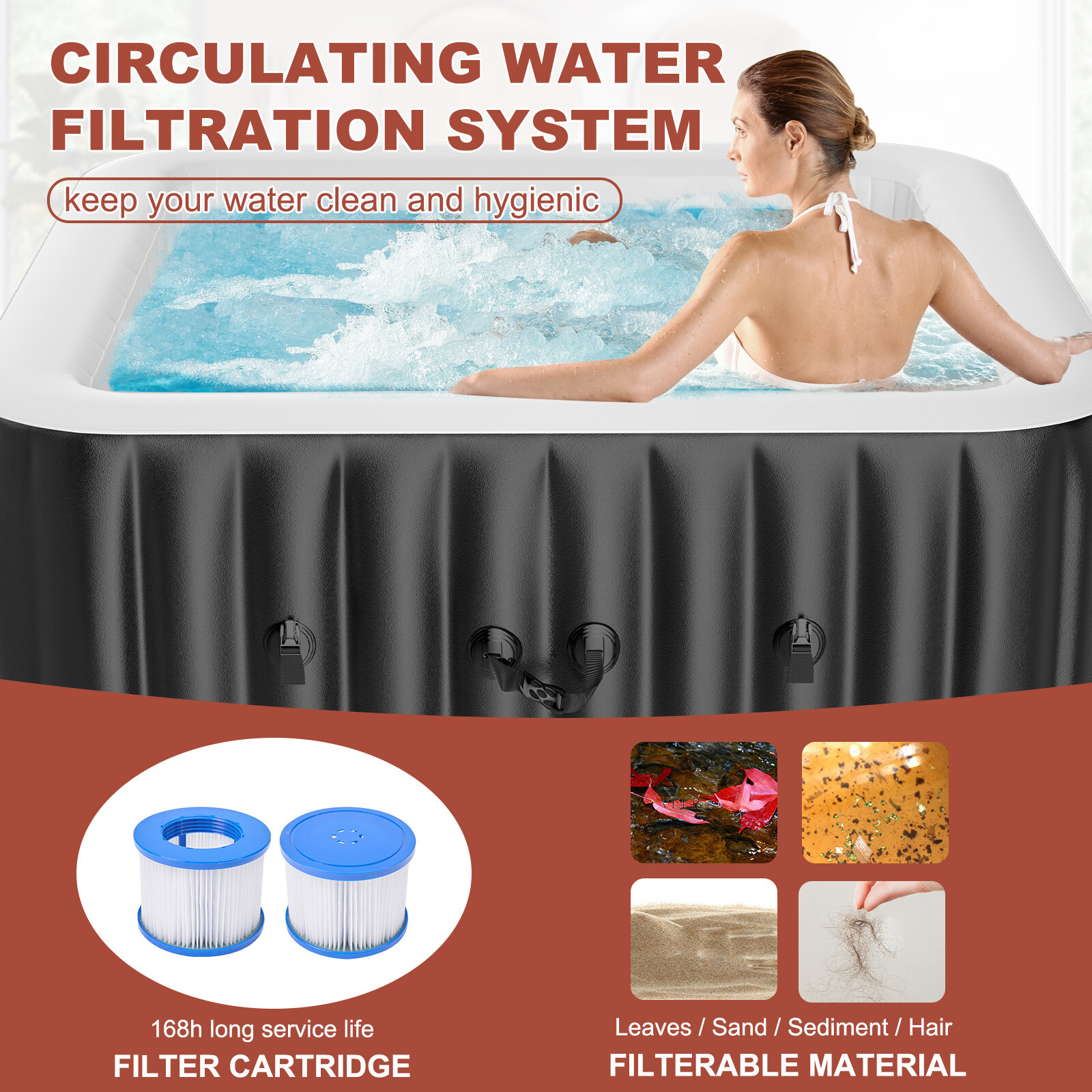 SLSY Inflatable Hot Tub 6 Person Large Square Hot Tub 73X73X25" Blow up Hot Tub