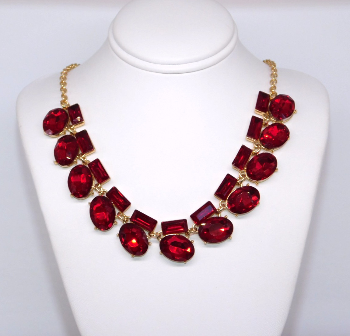MONET Red Faceted Glass Rhinestone Statement Necklace New with Tag