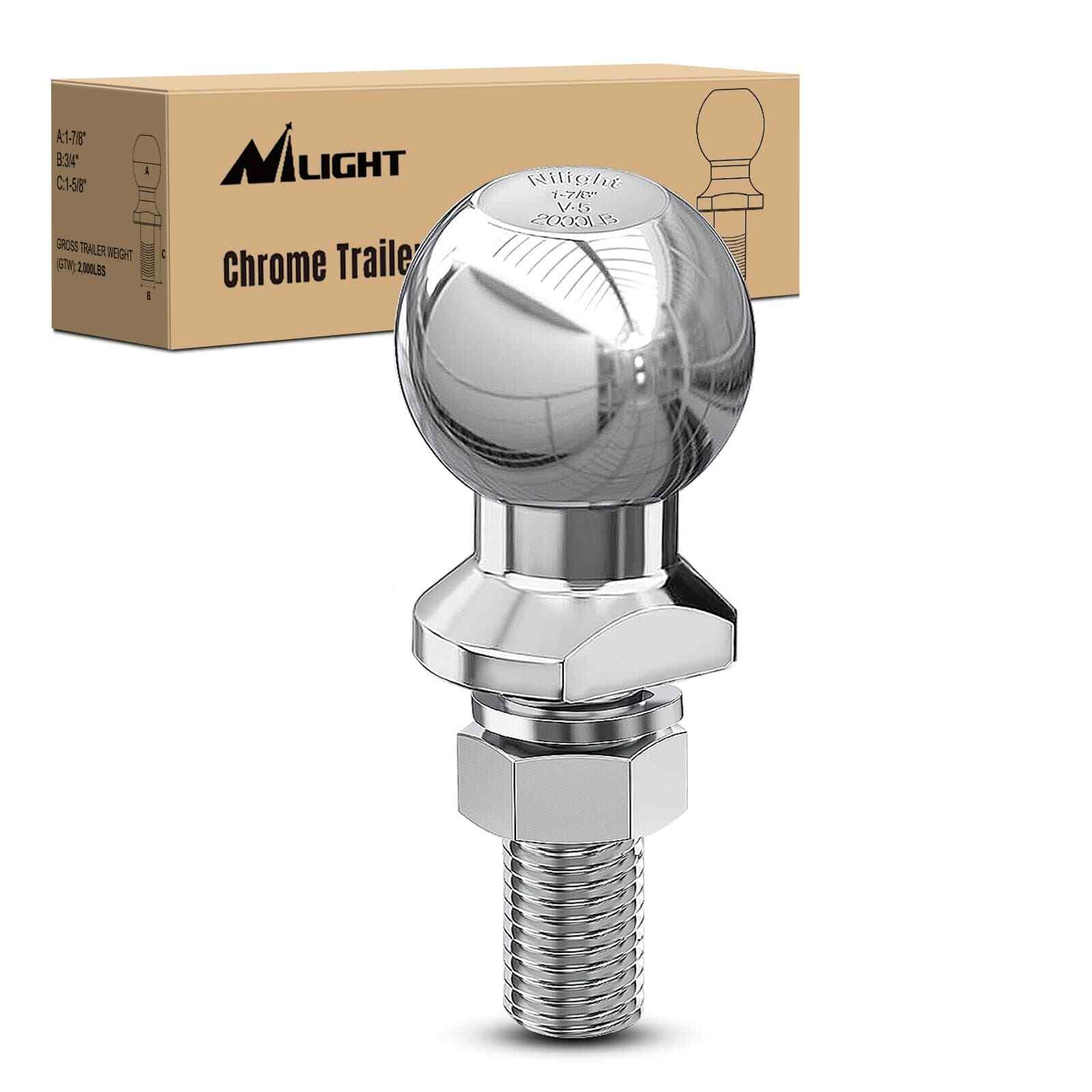 Nilight 1-7/8-Inch Diameter Chrome Trailer Hitch Ball 1 x 1-5/8-Inch