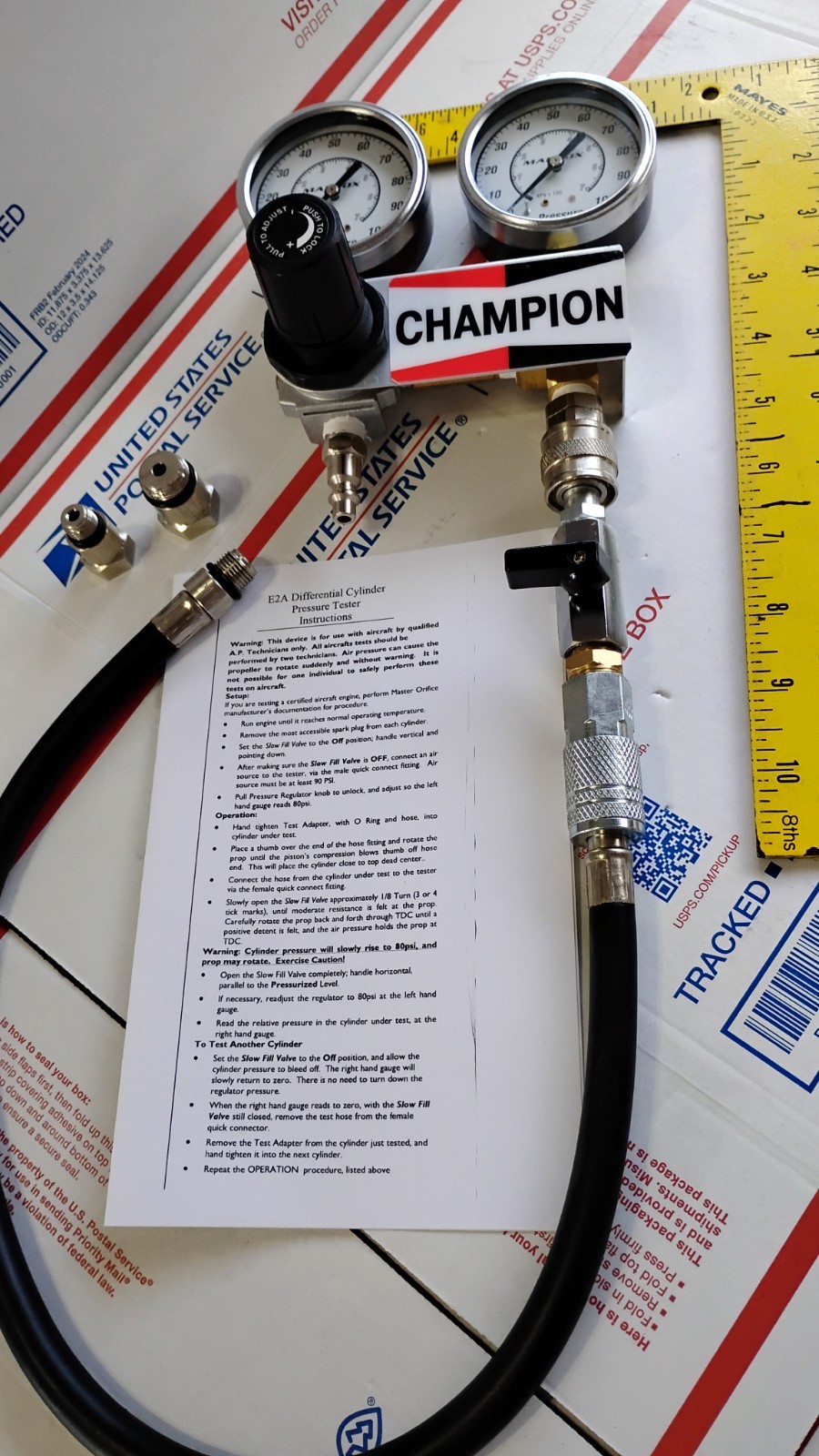 E2 AIRCRAFT CHAMPION COMPRESSION TESTER .040 ORIFICE LYC CONT ROTAX TESTED GOOD