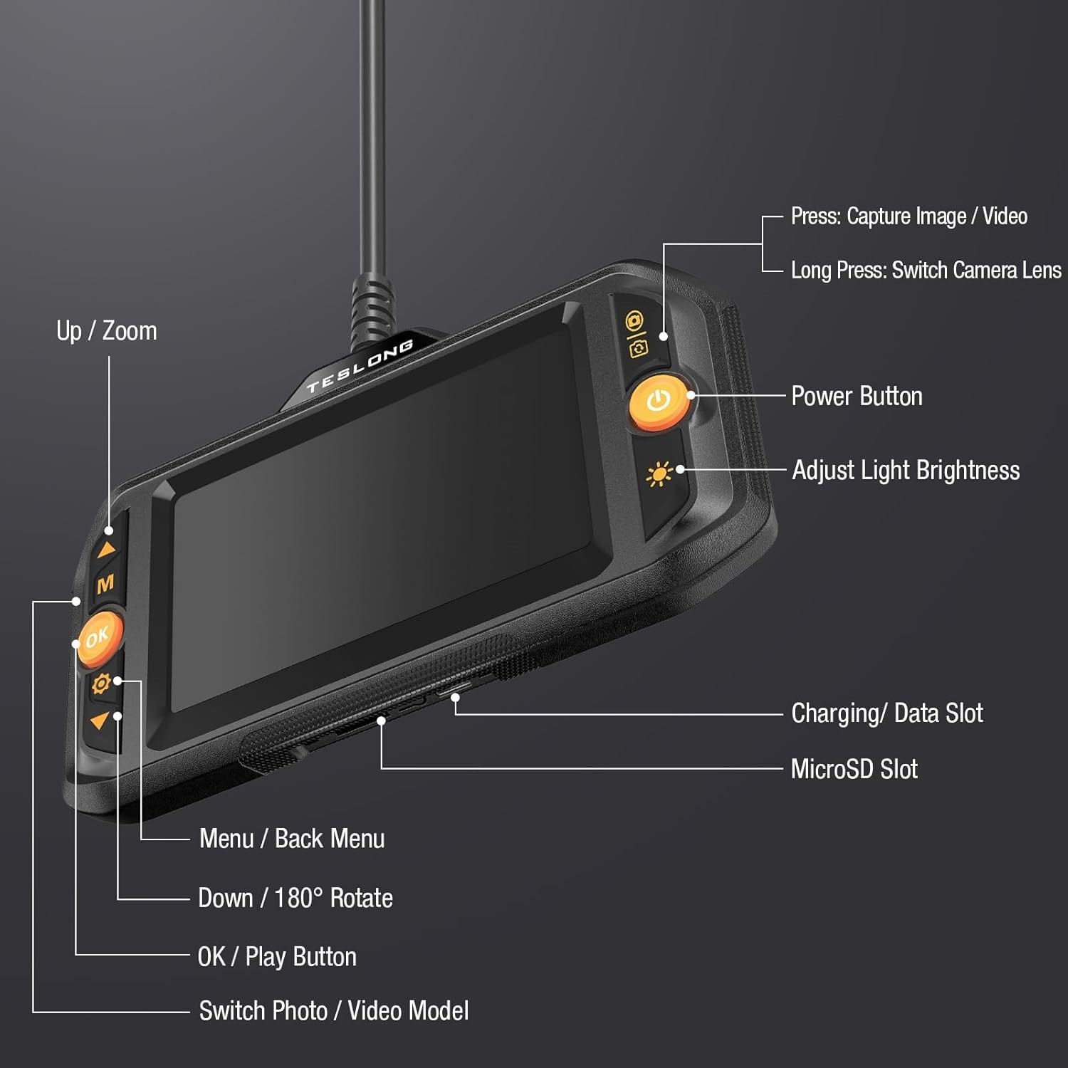 Teslong Dual Lens Endoscope Mechanic Borescope Inspection Camera Flexible 16.5FT