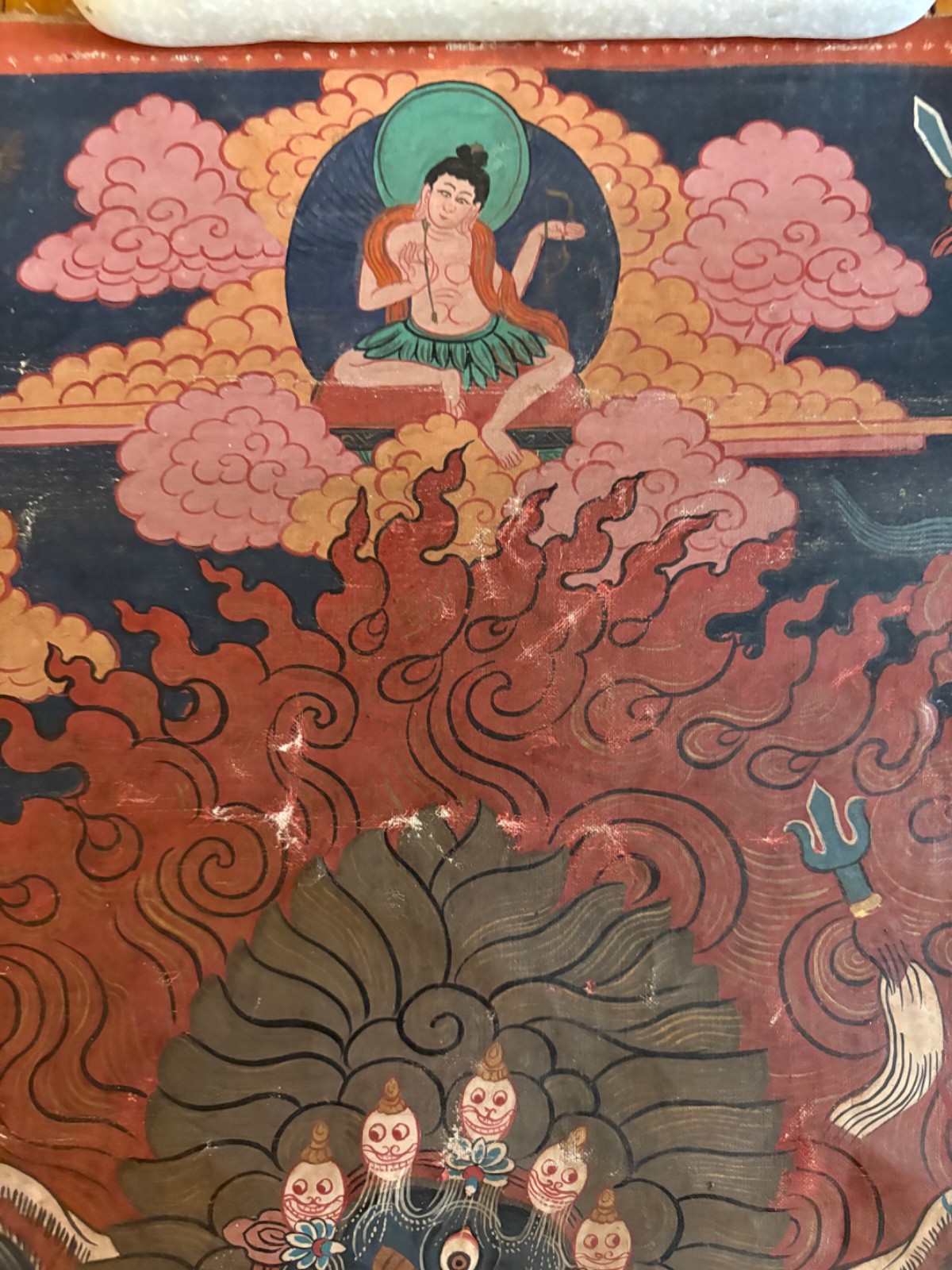 Mahakala Tibetian Thangka Painting on fabric - early 20th Century 28" x 19"