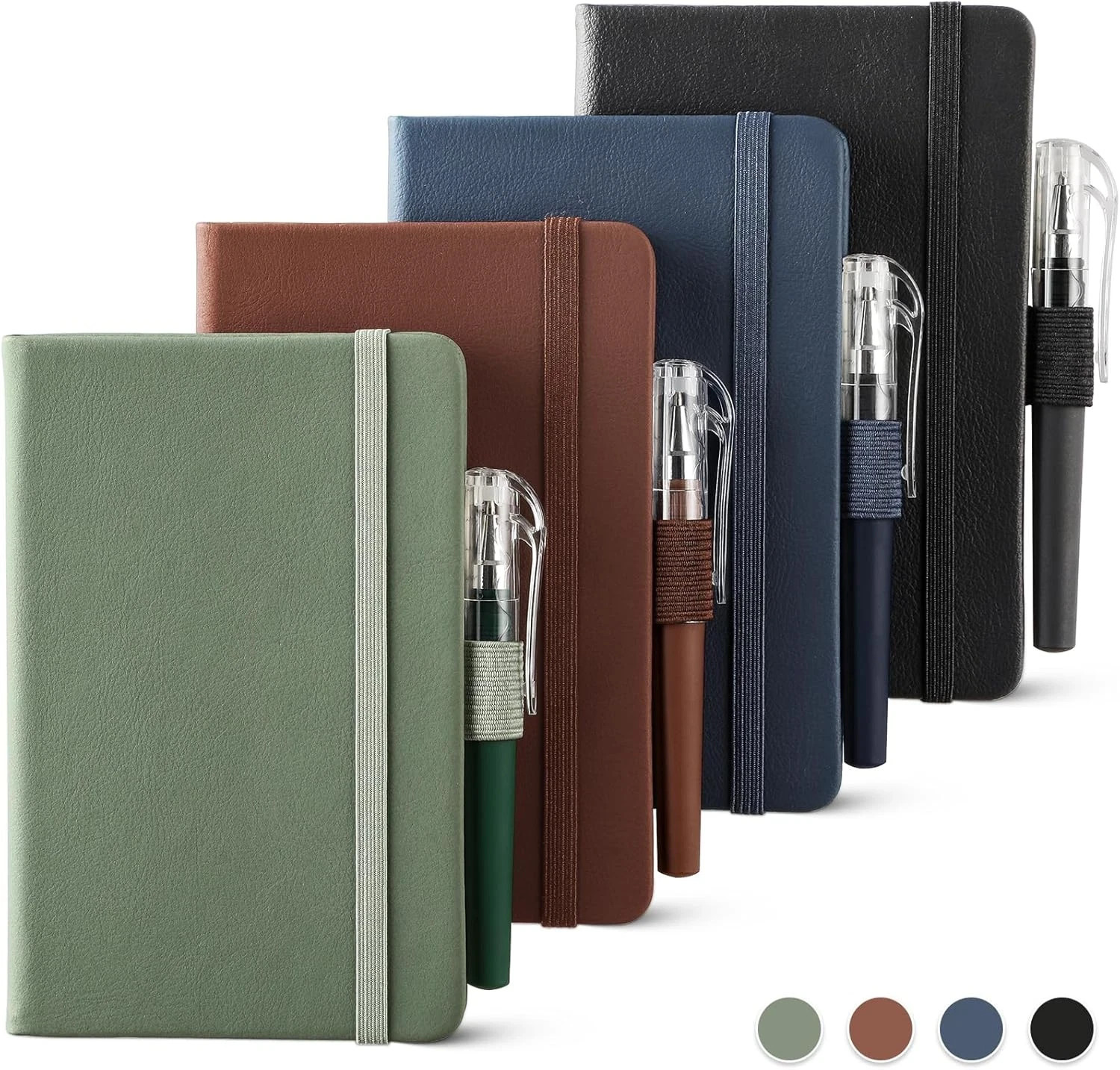 4 Pack Small Notebook Pocket Notebook, A6 Mini Leather Hardcover Journal, 3.7"