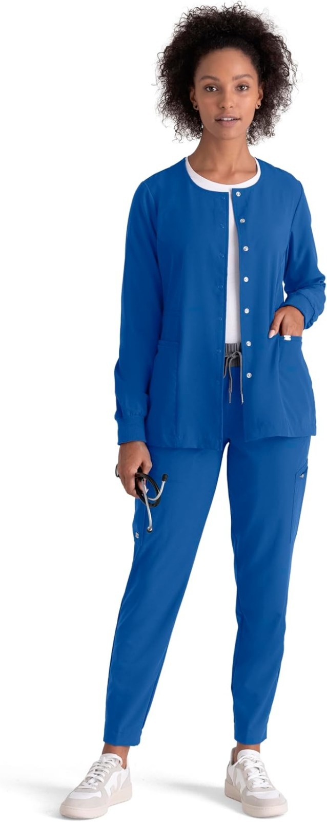 GREYS ANANTOMY SIGNATURE WOMEN SCRUB JACKET BUTTON FRONT IN ROYAL BLUE #2407 NWT