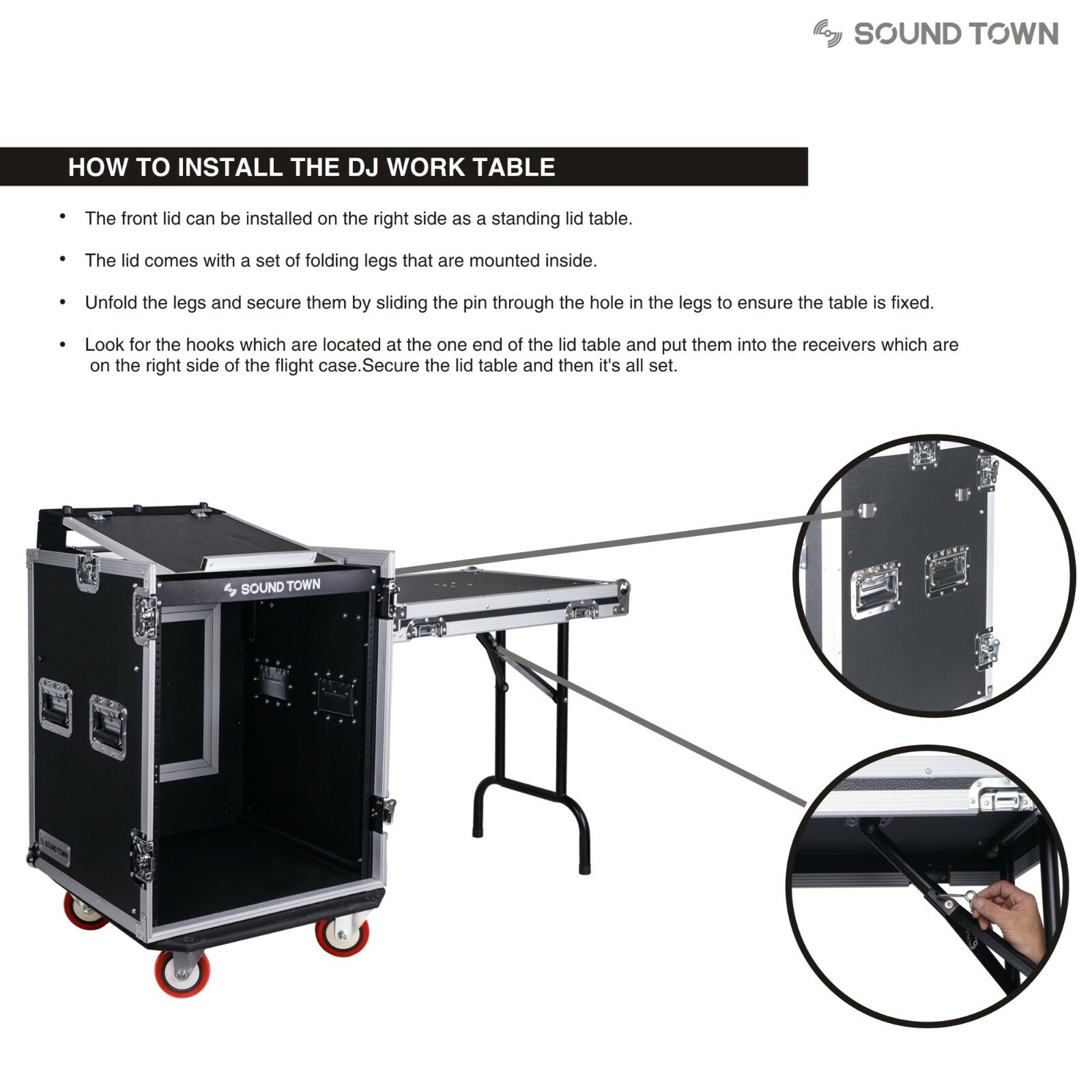 Sound Town 14U PA DJ Rack Road Case w/ 11U Slant Mixer Top, DJ Table STMR-14UWT