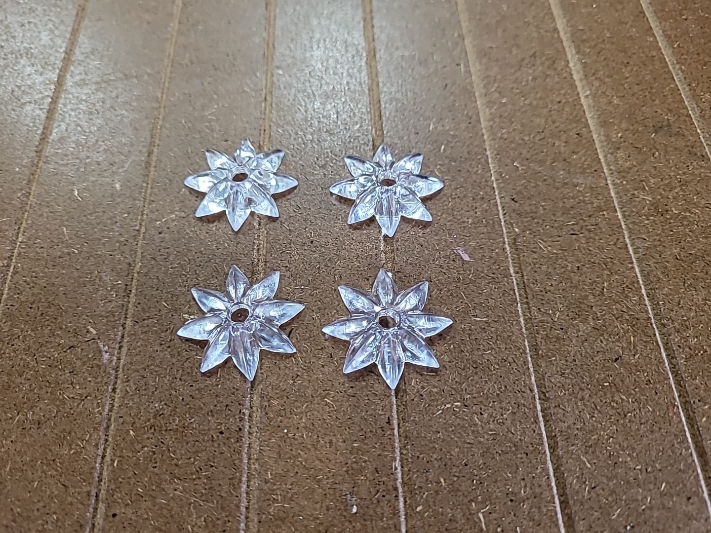 4 VINTAGE CLEAR MIRROR STAR ROSETTES ,  1” diameter.
