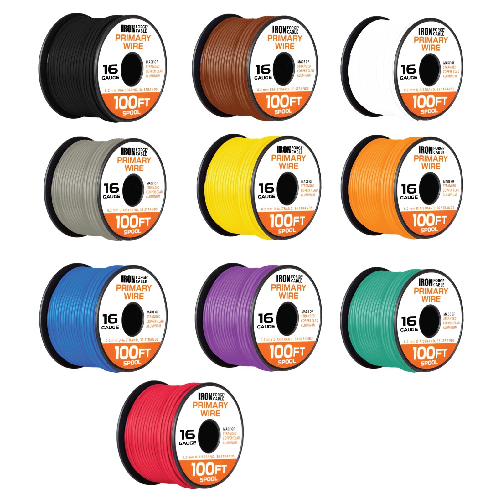 16 Gauge Primary Wire - 10 Roll Assortment Pack - 100 Ft of Copper Clad Aluminum