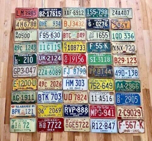Vintage Lot of 50 License Plates - All 1979 & Older