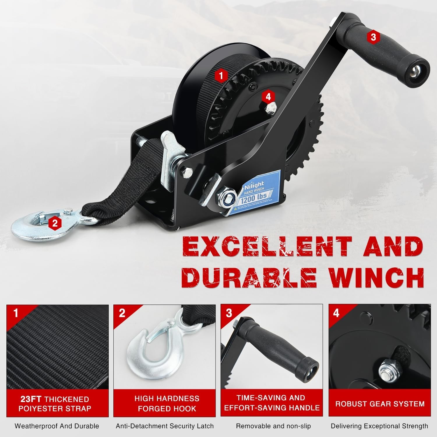 Nilight Boat Trailer Winch 1200 Lbs Hand Crank Winch Heavy Duty Boat Winches