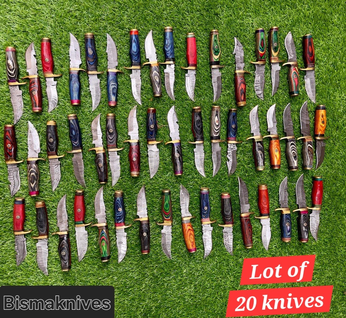 Lot of 20 HANDMADE DAMASCUS STEEL SKINNER CAMPING 6 IN KNIVES W SHEATH, WHOLESAL