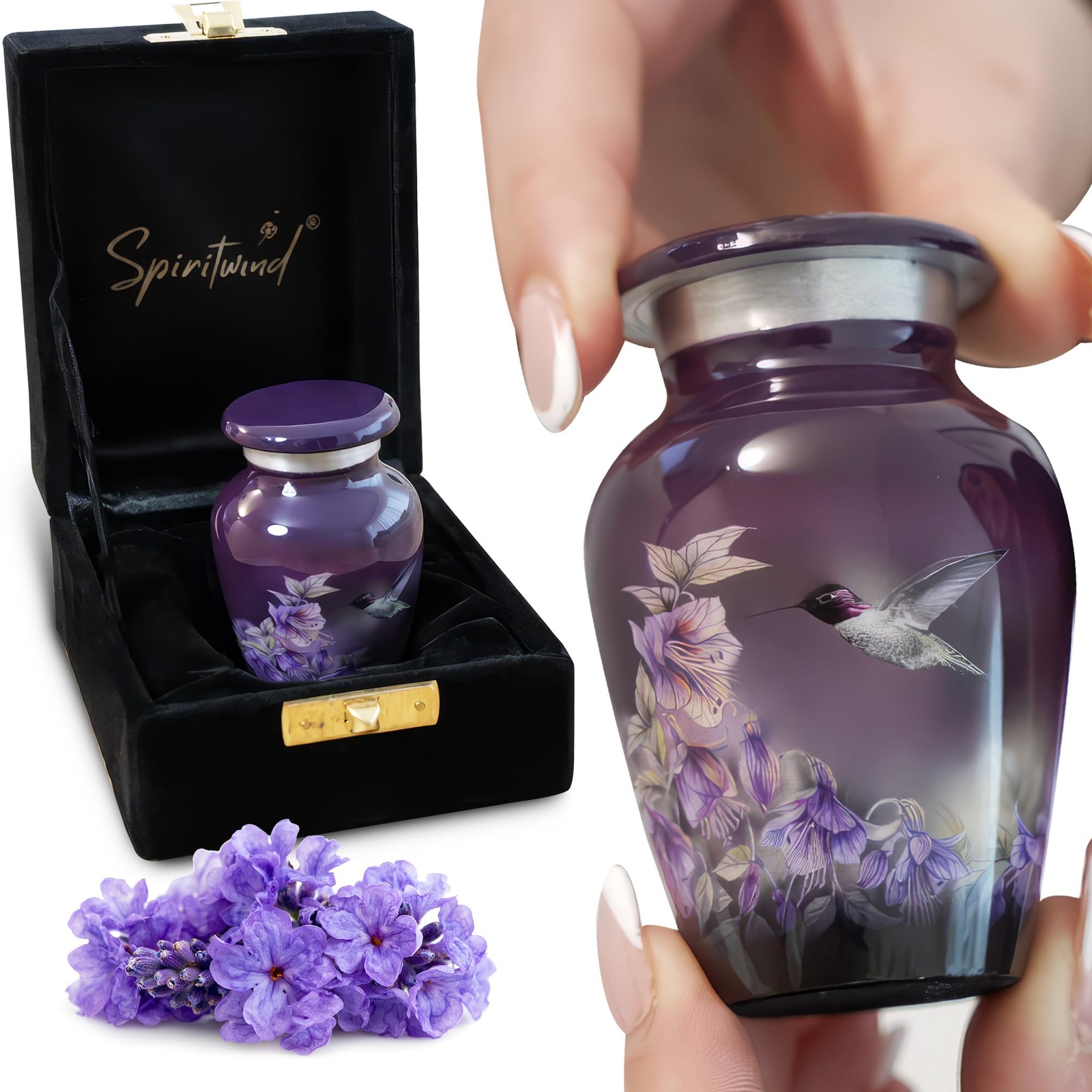 Beautiful 2.9" Hummingbird Keepsake Urn (1 Piece), Sacred Purple