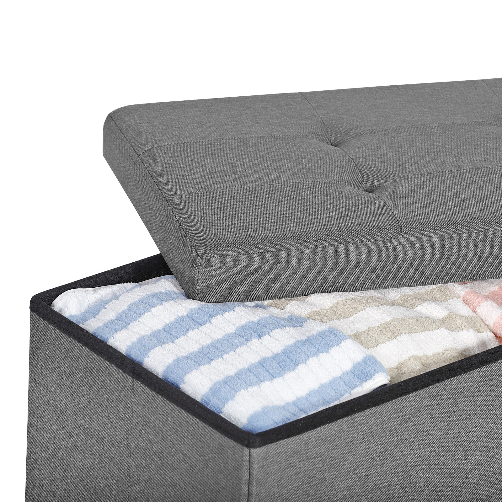 43"Storage Ottoman Bench Folding Chest Footrest Stool MDF Frame w/Lid Light Grey