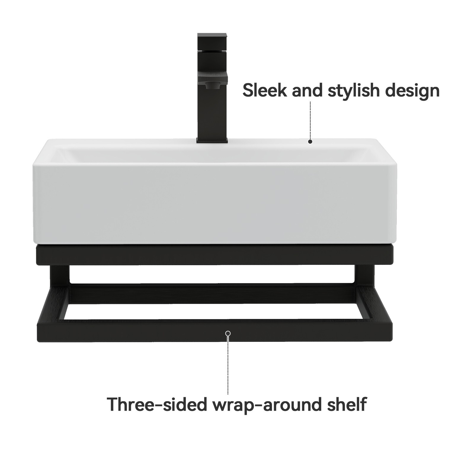 21" White Wall Mounted Vessel Sink Floating Ceramic Basin Bowl w/ Bracket Faucet