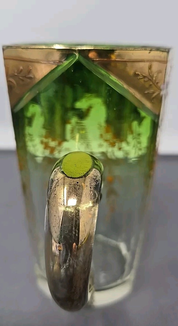 Moser Gilt Clear to Green Glass Handled Cup Enameled 19th Century