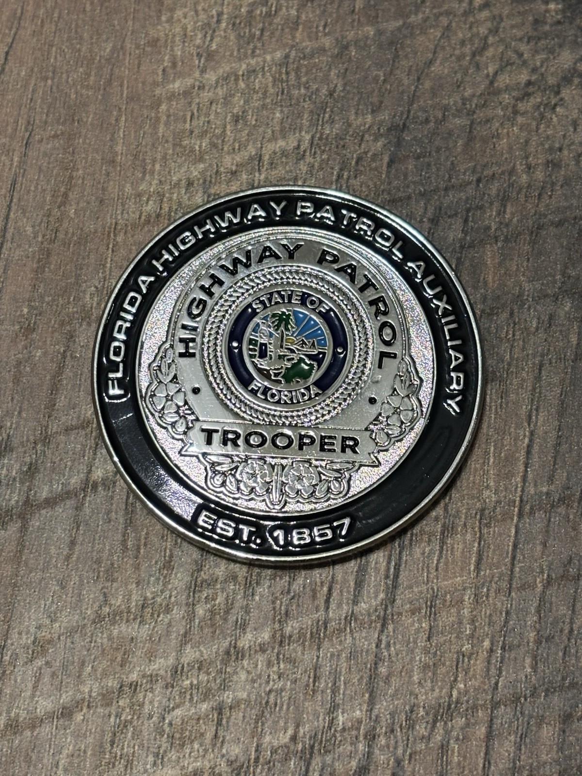 FHP Florida Highway Patrol Challenge Coin. Blue Glow Ink. Police Coin. Charger