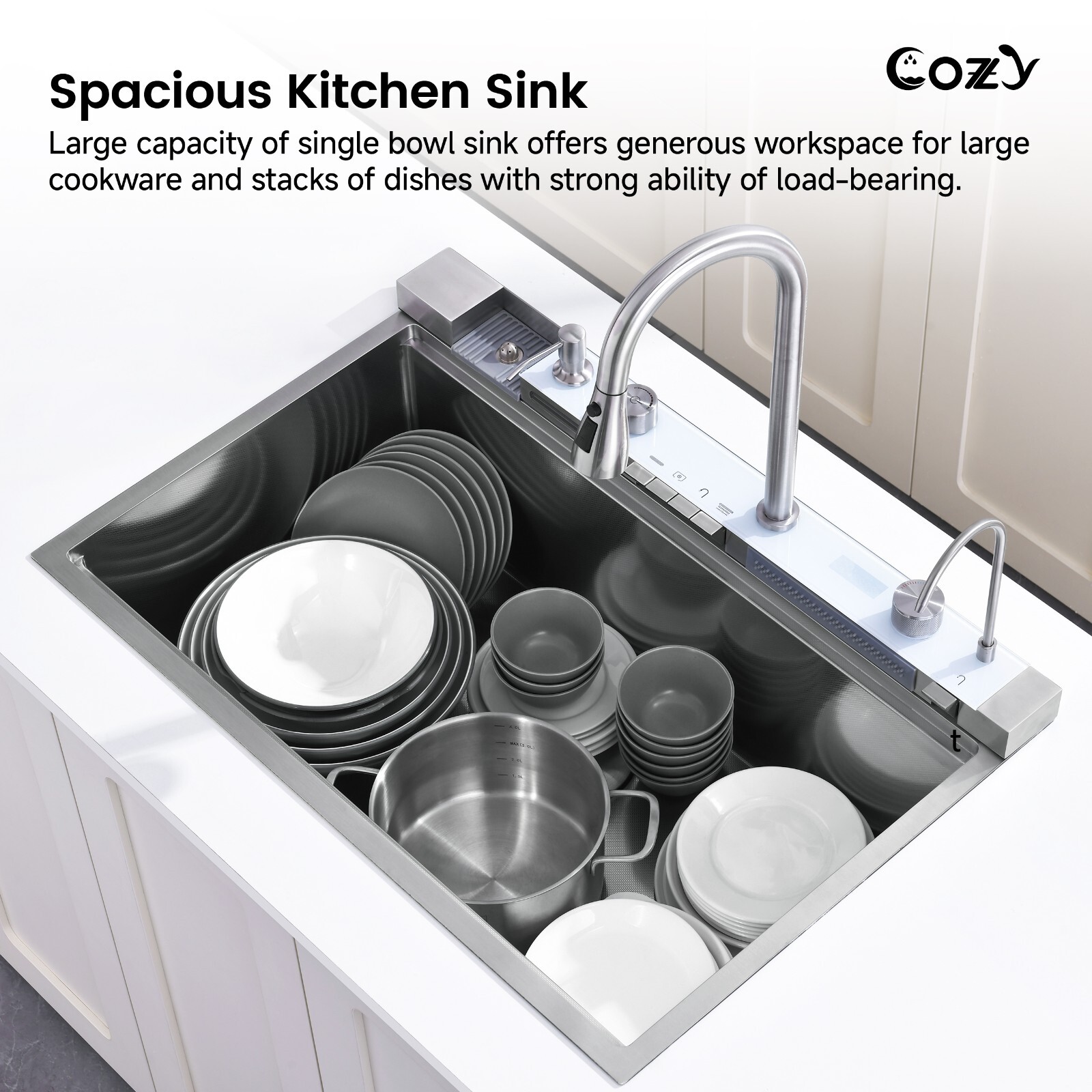 Cozy 33x22" Multifunctional Overmount Kitchen Sink Faucet Combo Brush Nickel