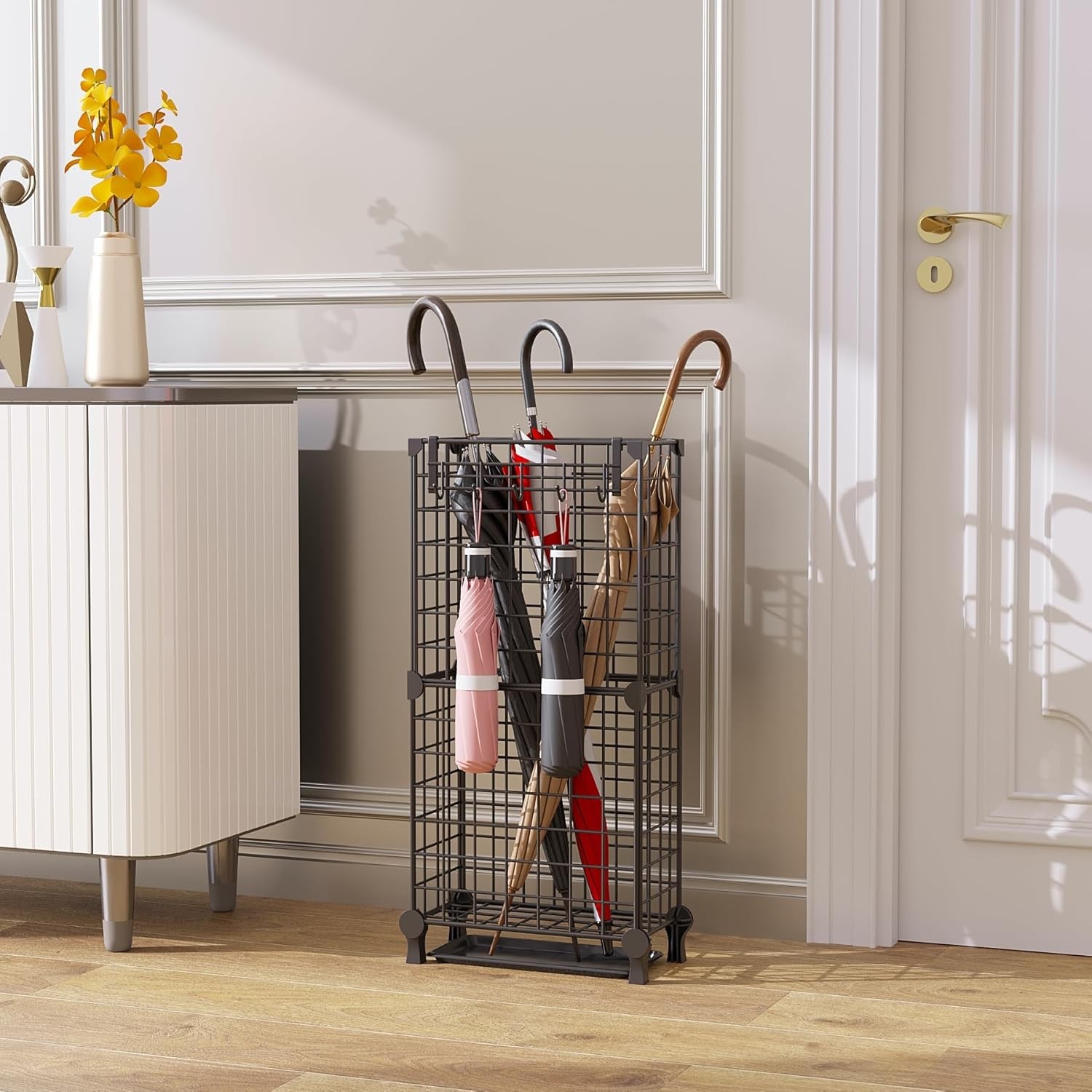 AWTATOS Umbrella Holder Entryway, Umbrella Stand Freestanding, Metal Square Umbr