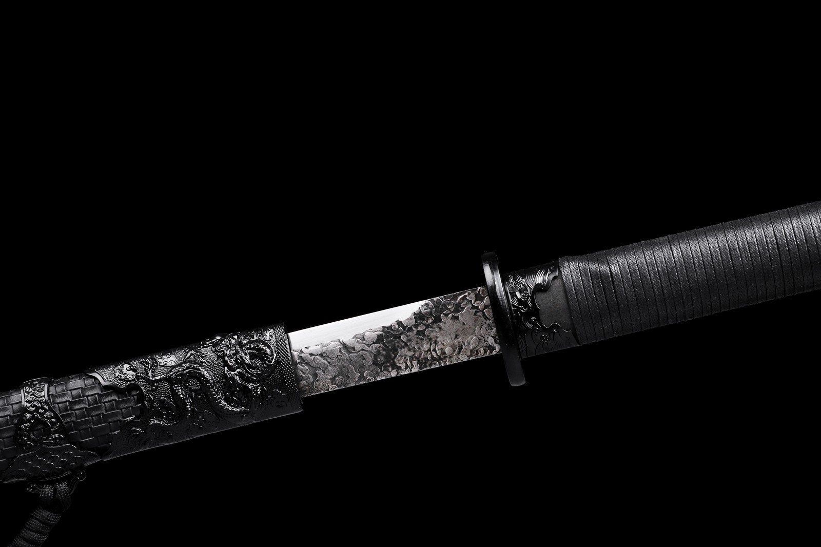 Full Tang 9260 Spring Steel Black Dragon Ninja Sword Japanese Straight Ninjato