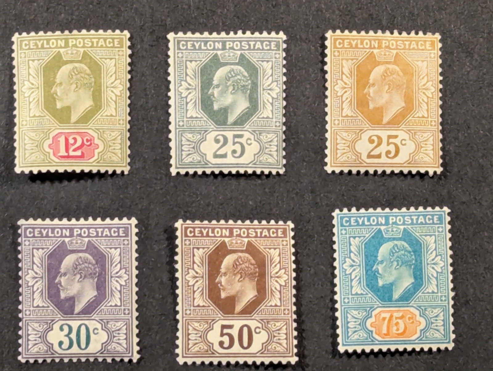 CEYLON 1903-1910 King Edward VII Sc#171,173,174,187,189,190 MVLHOG - CLEAN SET!