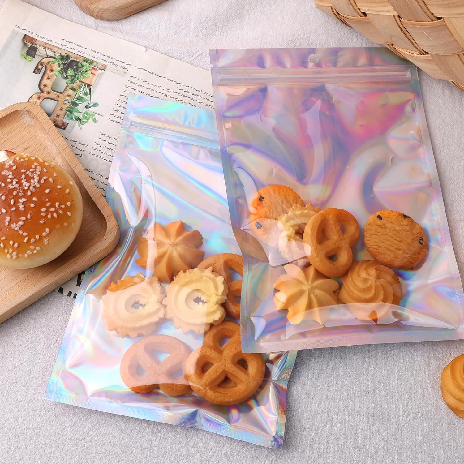 100-1000PCS Holographic Mylar Foil Bags Smell Proof Resealable Zip Seal Pouches