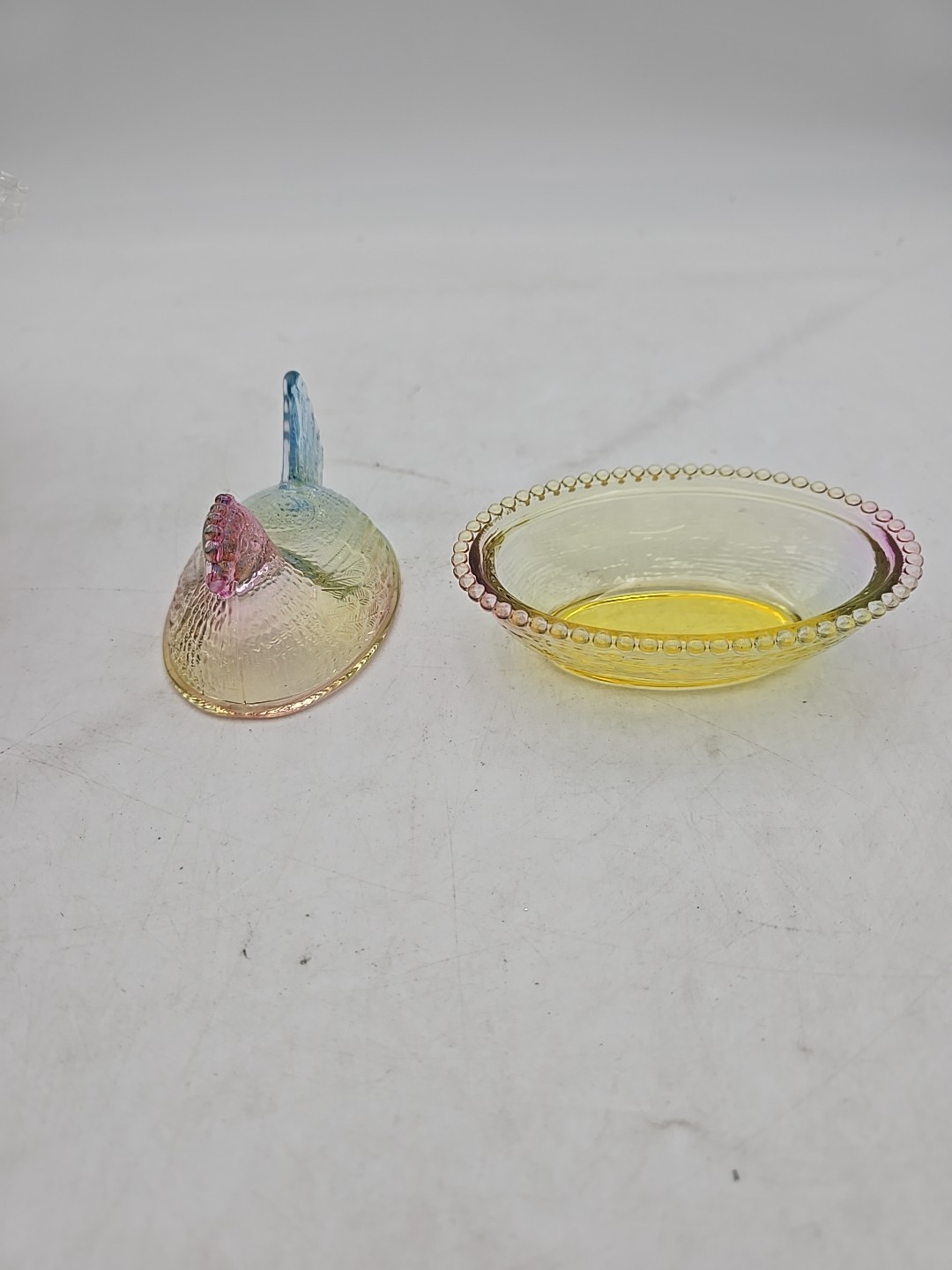 Rainbow Glass Nesting Hen, Approximately 4"L X 3"H