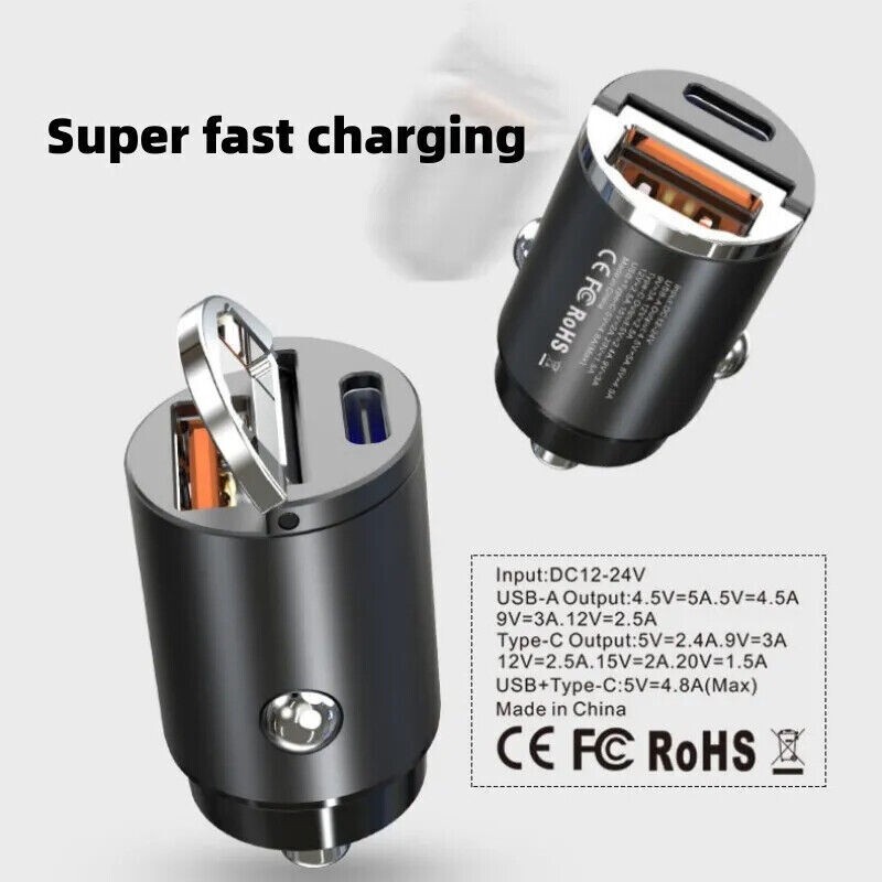 100W Super Fast Phone Car Charger Adapter USB Type C For iPhone Samsung Android